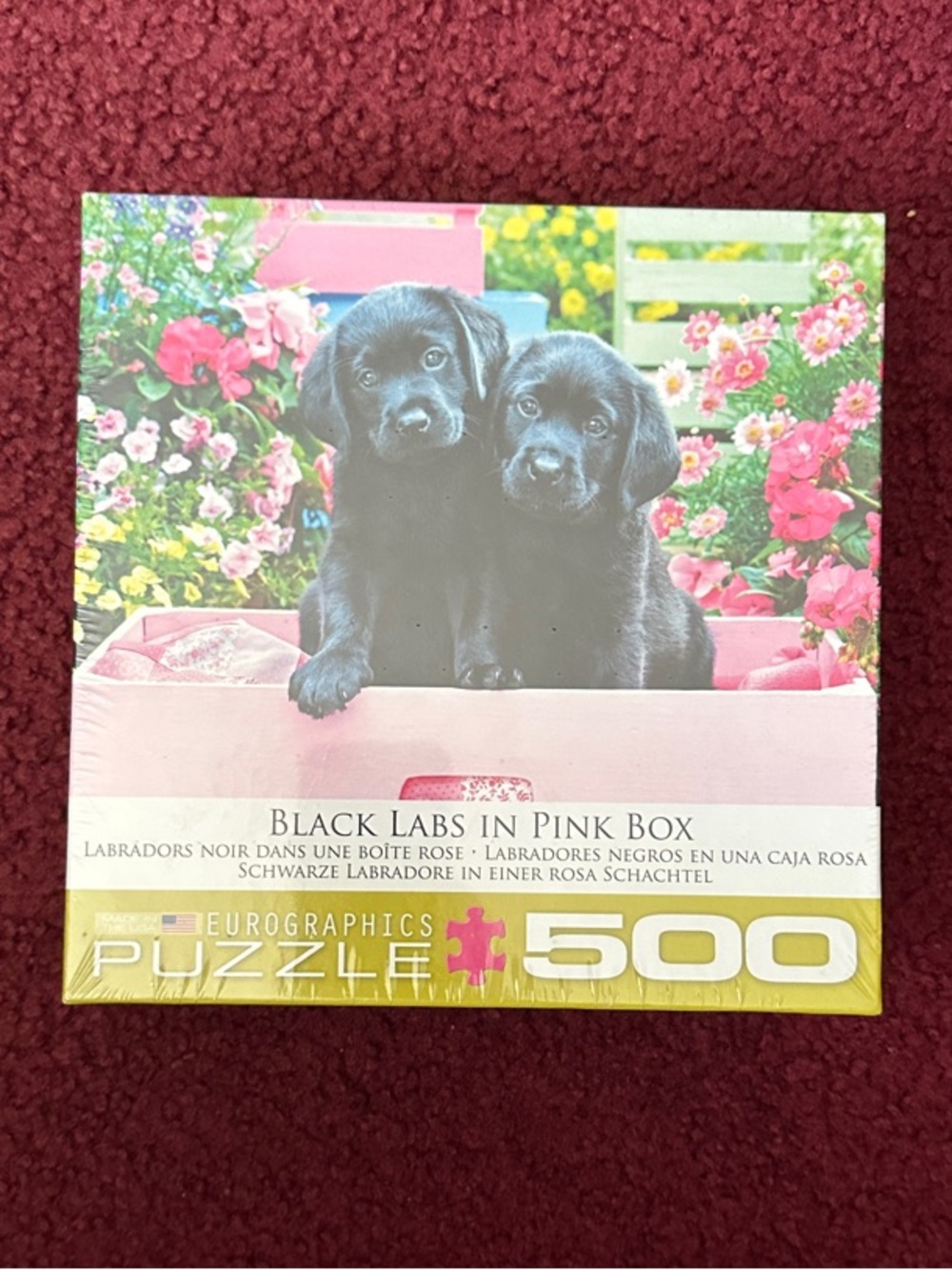 EuroGraphics Black Labs in Pink Box 500 Piece Puzzle